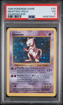 Mewtwo Holo 10/102 Shadowless Game Pokemon PSA 3 - Image 1