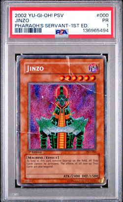 1ST EDITION PSA 1 PR 2002 YUGIOH Jinzo PSV-000 Pharaoh's Servant Secret Rare - Image 1