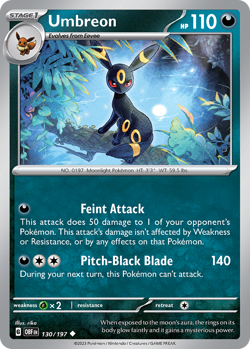 Umbreon 130/197 Obsidian Flames Uncommon NM 2023 Reverse Holo - Image 2