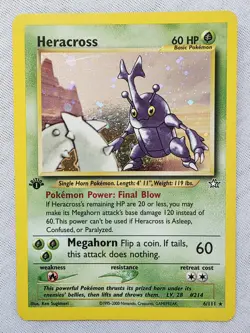 1st Edition HERACROSS 6/111 Neo Genesis Holo Rare English Pokemon Card 2000 - Image 1