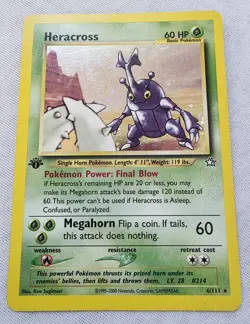 1st Edition HERACROSS 6/111 Neo Genesis Holo Rare English Pokemon Card 2000 - Image 4