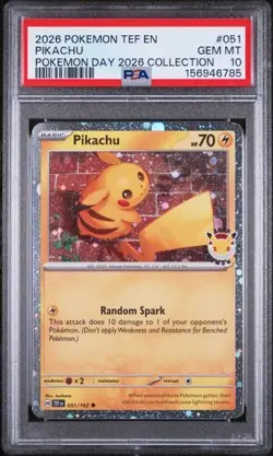 Pokemon TCG 2026 Pokemon Day Collection#051 Pikachu TEF PSA 10 💎 LowPop - Image 1