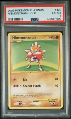 2009 Pokemon Platinum 129 Hitmonchan Holo PSA 6 EX-MT - Image 1