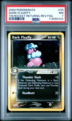 2004 POKEMON EX TEAM ROCKET RETURNS DARK FLAAFFY #33 REVERSE PSA 7 NM #113050124 - Image 1