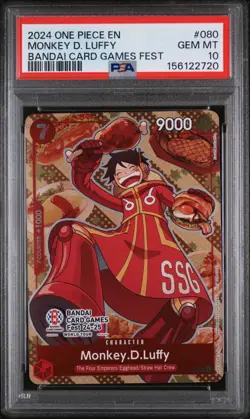 2024 PSA 10 ONE PIECE PROMOS | BANDAI CARD GAMES FEST MONKEY D. LUFFY 080 - Image 1