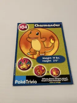 1999 Vintage Pokemon Charmander #04 Burger King PokeTrivia Promo Card (B) - Image 3