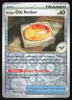 Antique Old Amber 154/165 Common 151 Pokemon Reverse Holo Near Mint - Image 1