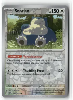 SNORLAX 143/165 UNCOMMON 151 POKEMON REVERSE HOLO NEAR MINT - Image 1