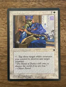 Hand of Justice NM+ NEVER PLAYED Fallen Empires MTG Magic VINTAGE FAST SHIPPING - Image 1