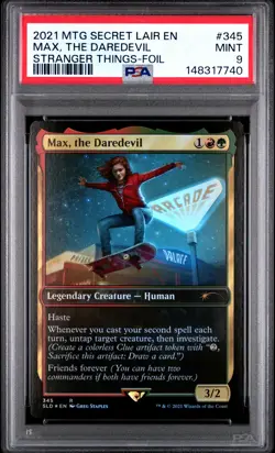 2021 MTG SECRET LAIR DROP STRANGER THINGS-FOIL #345 MAX, THE DAREDEVIL PSA 9 - Image 1