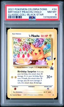 2021 POKEMON CELEBRATIONS CLASSIC COLL #24 BIRTHDAY PIKACHU-HOLO PSA 8 - Image 1