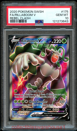 Pokemon Rebel Clash Rillaboom V 175 PSA 10 - Image 1