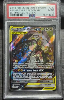 2019 Pokemon Sun & Moon Reshiram & Zekrom Gx Cosmic Eclipse Full Art #222 PSA 9 - Image 2