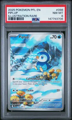 2025 POKEMON PFL EN-PHANTASMAL FLAMES ILLUSTRATION RARE #098 PIPLUP PSA 8 - Image 1