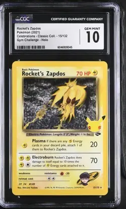 ✨✨ CGC 10 Rocket's Zapdos 15/132 Holo Celebrations Pokemon Card - Image 1