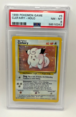 1999 Pokemon Clefairy 5/102 Base Set Unlimited Holo PSA 8 - Image 1