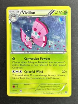 Pokemon Card Vivillon Holo Rare Card 17/146 XY Base Cosmo Holo Promo MP - Image 1