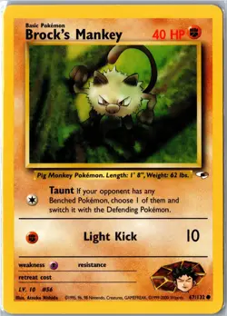 Pokemon Card - Brock's Mankey 67/132 Gym Heroes Common Heavily Played - Image 1