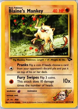Pokemon Card - Blaine's Mankey 63/132 Gym Challenge Common Heavily Played - Image 1