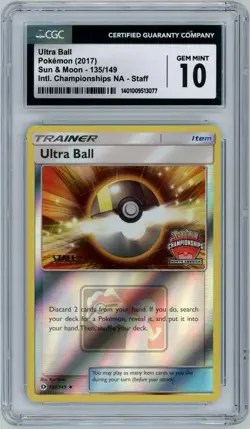 Ultra Ball 135/149 2017 Pokemon International Championships NA - Staff CGC 10 - Image 1