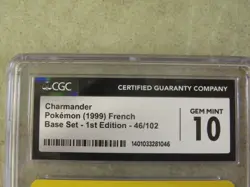 CGC 10 Charmander Pokemon 1999 French Base Set 1st Edition 46/102 Card - Image 2