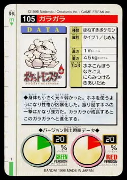 Marowak No. 105 Red Bandai Carddass Series 1-2 R Pokemon Japanese MP - Image 2