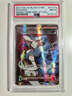 Pokemon Karen XY177a XY Black Star Promo Full Art Holo Trainer PSA 8 - Image 1