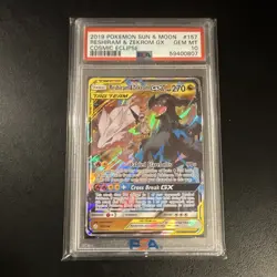 Pokemon 2019 SM Cosmic Eclipse Reshiram & Zekrom GX 157/236 PSA 10 FA Holo - Image 1