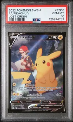 PSA 10 2022 Pokemon SWSH Lost Origin Full Art Pikachu V Trainer Gallery TG16 - Image 1