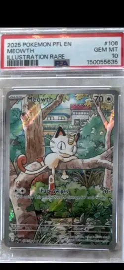 Pokemon Meowth Me02: Phantasmal Flames Illus Rare Holo EN #106/094 PSA 10 - Image 1