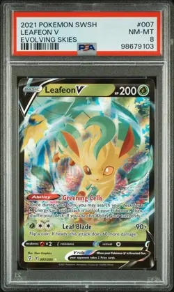 2021 POKEMON SWORD & SHIELD EVOLVING SKIES #007 LEAFEON V PSA 8 - Image 1