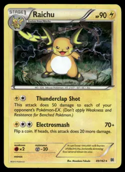 Pokemon Cards Raichu 49/162 Cracked Ice BRKthrough Rare MP - Image 1