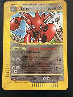 Scizor 7/12 Pokemon Aquapolis Reverse Holo Foil Jumbo Box Topper Played - Image 1