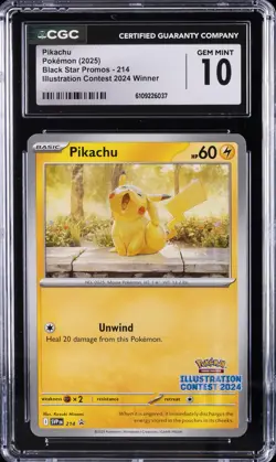 2025 POKEMON ILLUSTRATION CONTEST 2024 WINNER #214 PIKACHU CGC 10 GEM MINT - Image 1