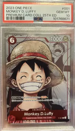 Monkey.D.Luffy (Premium Coll) 25th Anniversary P-001 One Piece Promo PSA 10 - Image 1