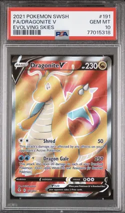 2021 Pokemon Sword & Shield Evolving Skies Dragonite V #191 Fa PSA 10 - Image 1