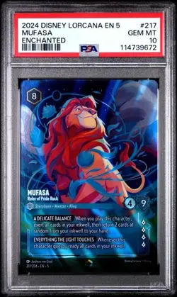 2024 DISNEY LORCANA EN 5 - SHIMMERING SKIES #217 MUFASA ENCHANTED PSA 10 - Image 1