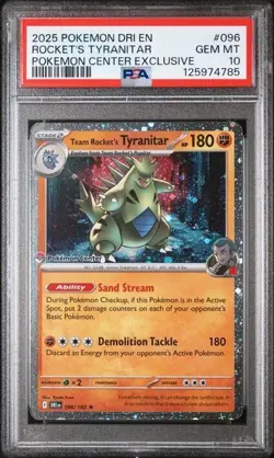 PSA 10 2025 POKEMON DESTINED RIVALS POKEMON CENTER #096 TEAM ROCKET'S TYRANITAR - Image 1