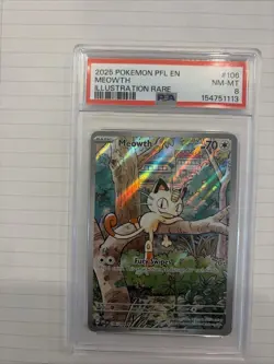 Pokemon TCG Meowth Illustration Rare Holo Me02: Phantasmal Flames PSA 8 #106/094 - Image 1