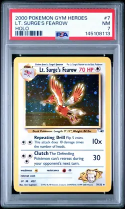 2000 Pokemon Gym Heroes Lt. Surge's Fearow Holo #7 PSA 7 NM - Image 1