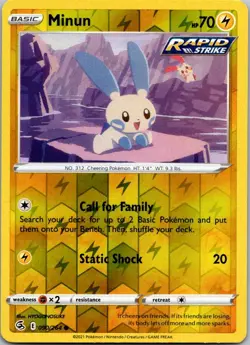 Minun 090/264 Common Fusion Strike Pokemon Reverse Holo Near Mint - Image 1