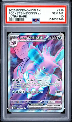 2025 POKEMON DRI EN-DESTINED RIVALS ULTRA RARE TEAM ROCKET'S NIDOKING EX PSA 10 - Image 1