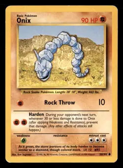 Onix 56/102 Common Base Set Unlimited Pokemon Lightly Played - Image 1