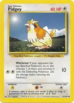 Pidgey 57/102 Common Base Set Unlimited Pokemon Lightly Played - Image 4
