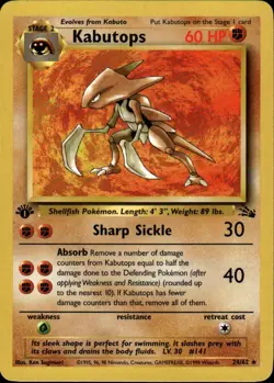 Kabutops 24 Rare Fossil 24/62 Fighting 1st Edition Pokemon Card - Image 1