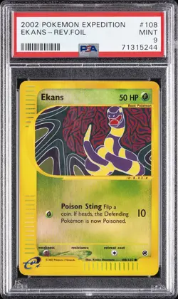 2002 POKEMON EXPEDITION #108 EKANS-REVERSE FOIL PSA 9 - Image 1