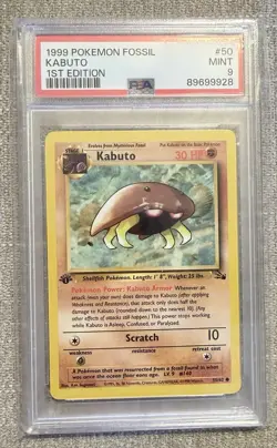 Pokemon TCG Kabuto Fossil 1st Edition Common Card 50/62 Regular PSA 9 - Image 1