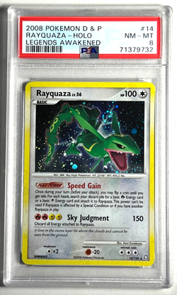 RAYQUAZA #14 HOLO RARE W. Swirl- 2008 Pokemon DP Legends Awakened - PSA 8 - Image 5