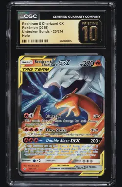 CGC 10 PRISTINE ⭐ RESHIRAM & CHARIZARD GX 20 UNBROKEN BONDS TAG TEAM POKEMON - Image 1