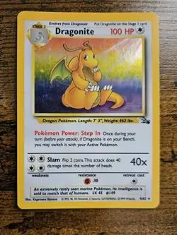 Pokemon TCG 1999 Pokemon Fossil #4/62 Dragonite Holo Rare Vintage - Image 3